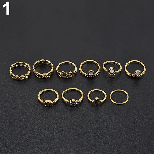 Bluelans 10Pcs/Set Retro Boho Elephant Flower Moon Above Knuckle Midi Finger Ring Jewelry | Украшения и аксессуары