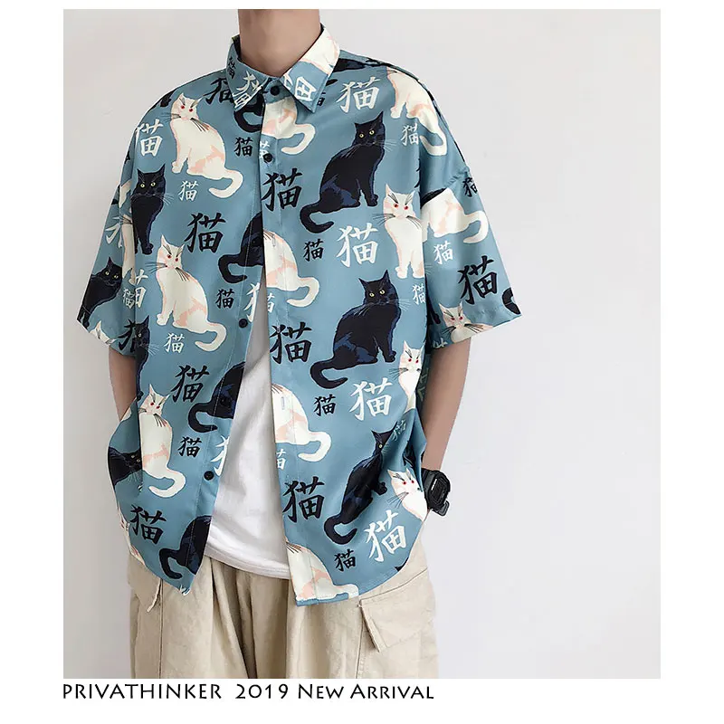 Privathinker Для мужчин принт с милой кошкой рубашка уличная 2019 s Повседневное