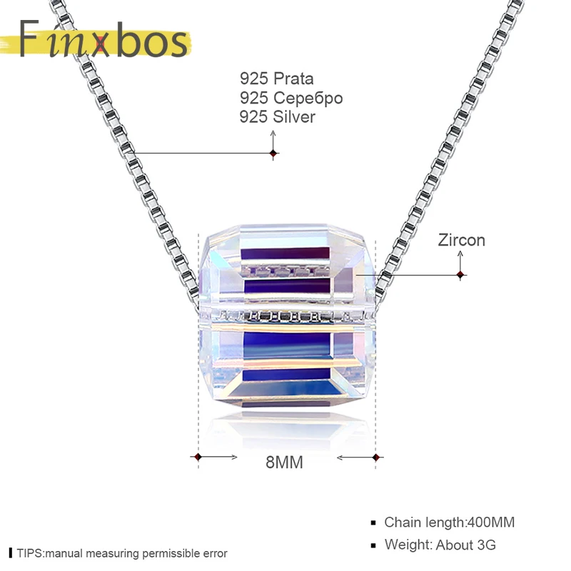 Finxbos S925 ожерелье из стерлингового серебра с сахарным хрусталем для