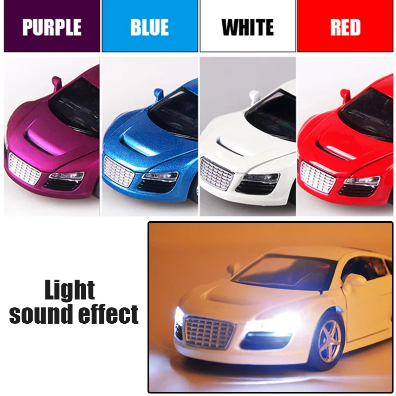 Модель автомобиля audi R8 1:32 со звуком и подсветкой 14 см 4 цвета|alloy car|pull backdiecast models |