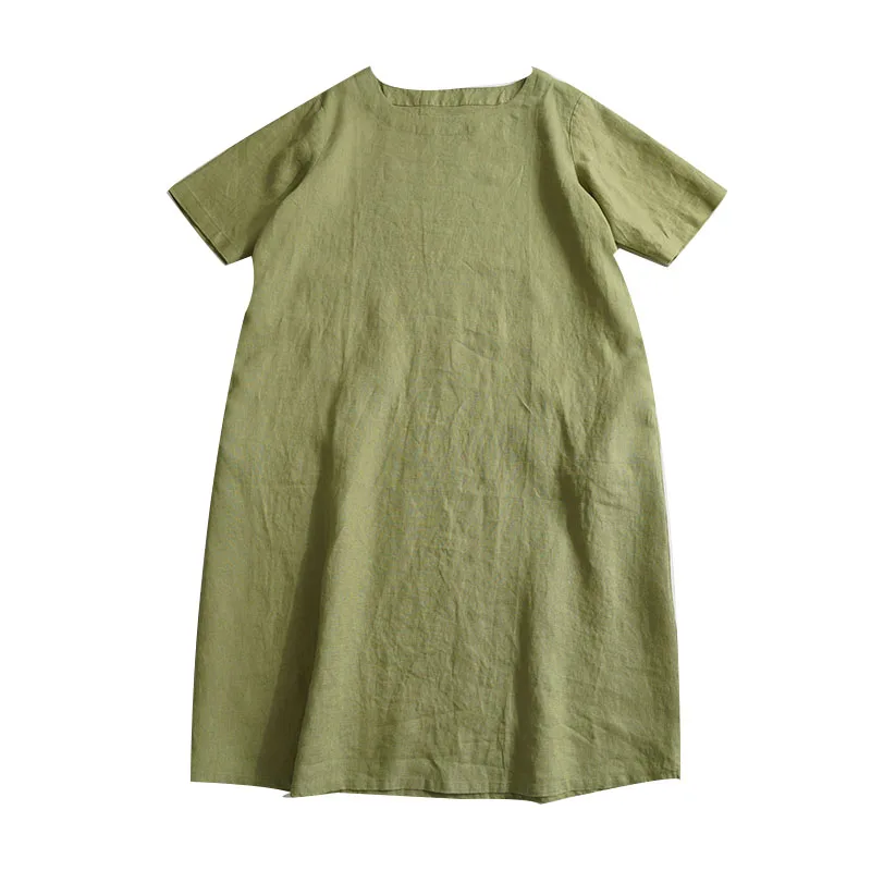 Летнее женское свободное льняное платье в японском стиле 14*14 7 цветов размера
