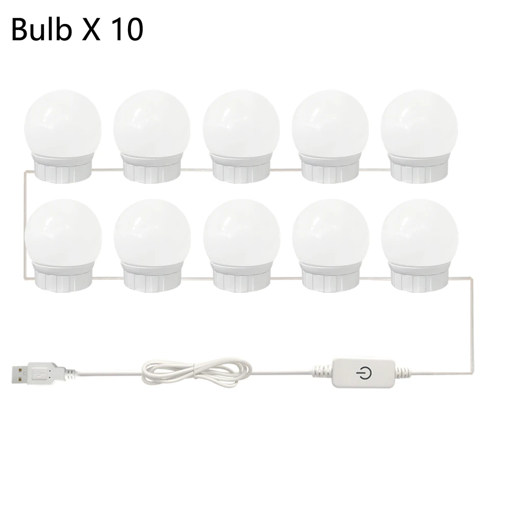 10 Bulbs Диммируемый косметический зеркальный косметический светодиодный светильник, набор лампочек, Голливудский стиль, зарядка через usb, супер яркий портативный косметический зеркальный светильник s - Испускаемый цвет: 10 Bulbs