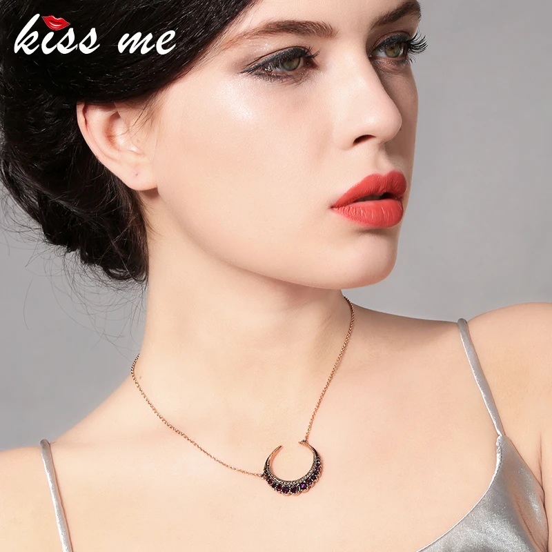 Женское ожерелье с кулоном в виде Луны KISS ME прозрачным красным/зеленым
