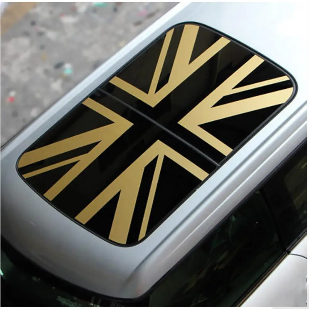 Золотые графические наклейки с британским флагом на крышу от солнца для MINI Cooper