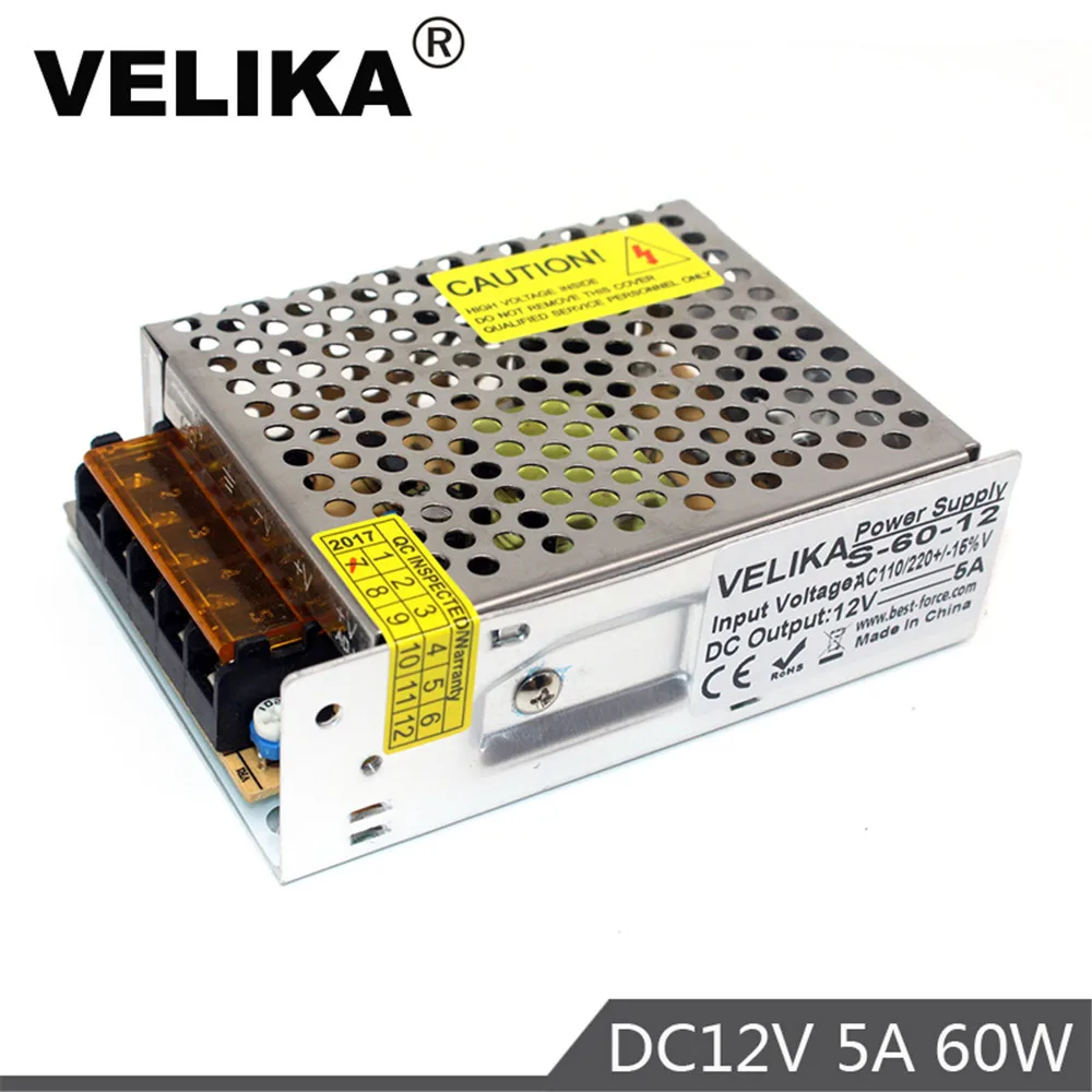 DC12V источник питания 5A 60 Вт Светодиодный драйвер адаптер трансформатор 100 240 В