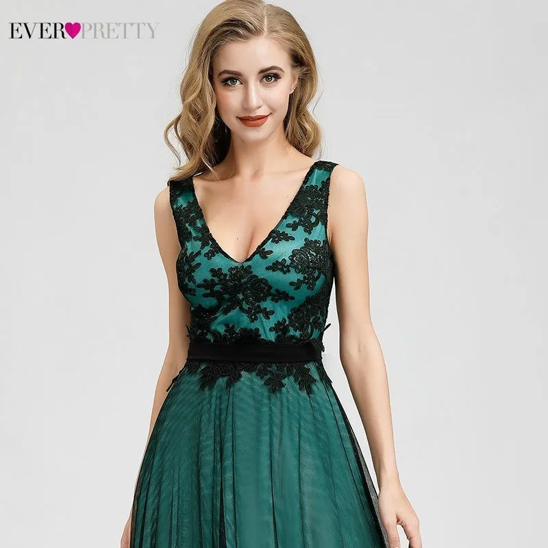 Robe De Soiree Ever Pretty темно-зеленые кружевные вечерние платья Длинные трапециевидные с v-образным вырезом без рукавов элегантные официальные платья Vestido Comprido