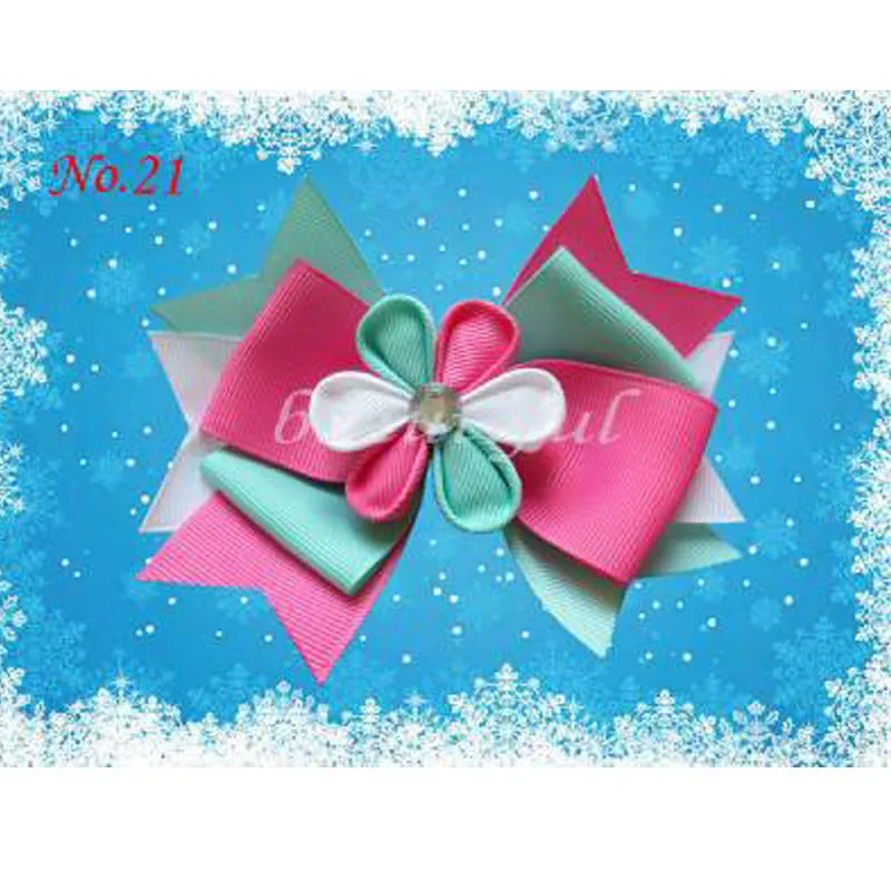 

50 pcs Hand Customize Hair Accessories BLESSING Good Girl Boutique 4.5" E- Snowflake Hair Bow Clip 178 No.