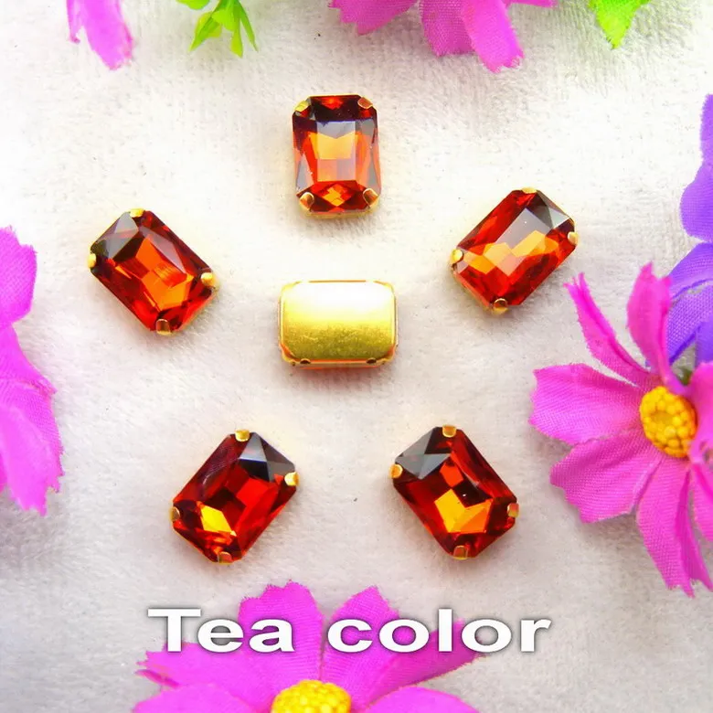 A6 Tea color Стекло Кристалл золото коготь настройки 7 размеров различные цвета прямоугольной формы Пришивные Кристаллы Стразы Бисер для одежды ремесленные diy - Цвет: A6 Tea color