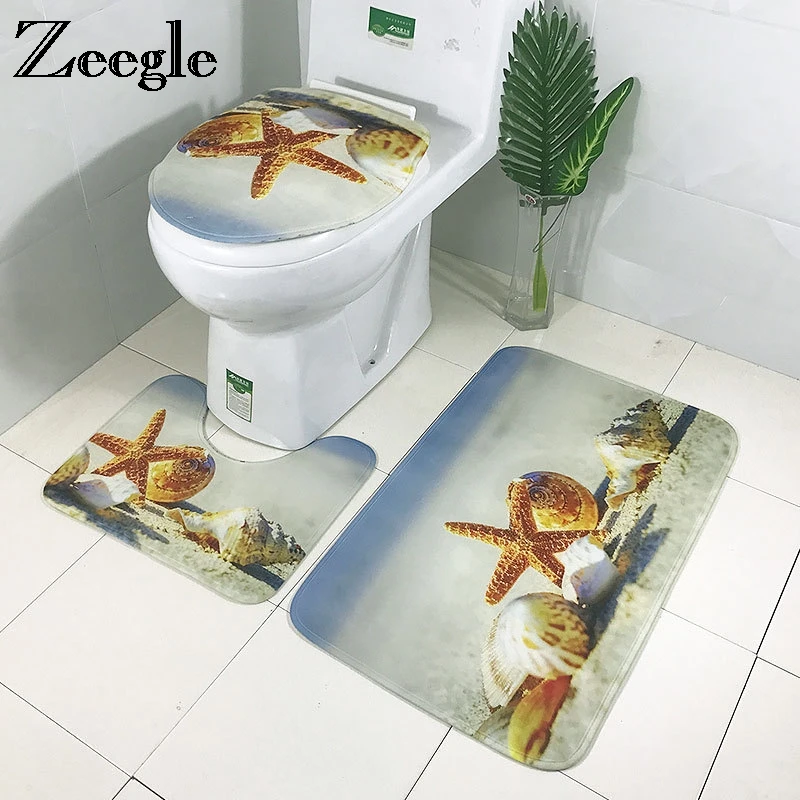 

Zeegle 3Pcs Bathroom Mat Undersea World Bath Mat Set Anti-slip Bathroom Floor Mats Absorbent Mats For Toilet Bathroom Carpets