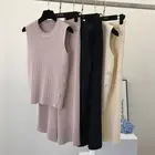 Женский трикотажный комплект из двух предметов Amolapha, майка на пуговицах сбоку и брюки с широкими штанинами