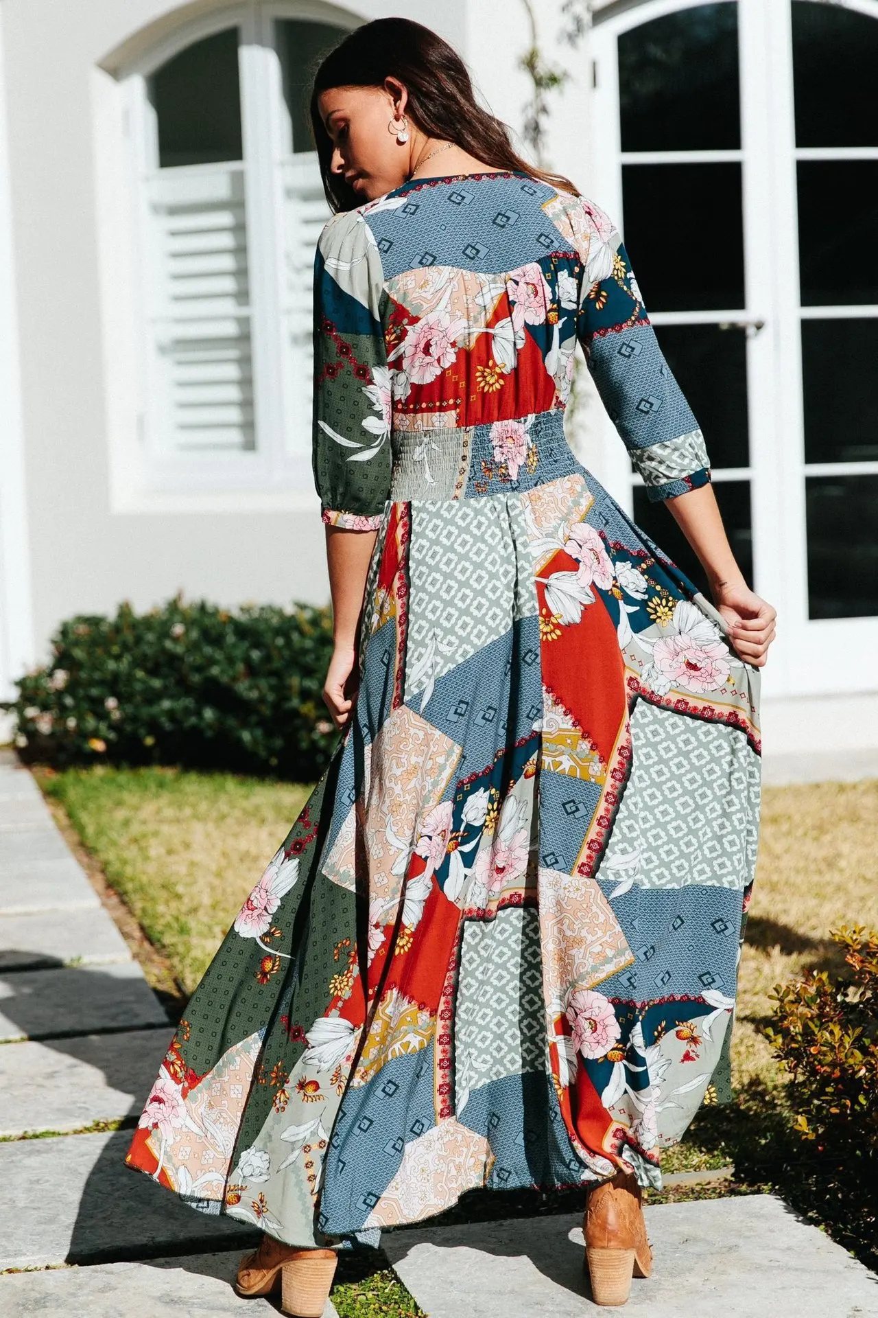 Boho style женское пляжное шифоновое платье с глубоким v-образным вырезом Женские повседневные платья с цветочным принтом Повседневное платье Макси женское летнее платье