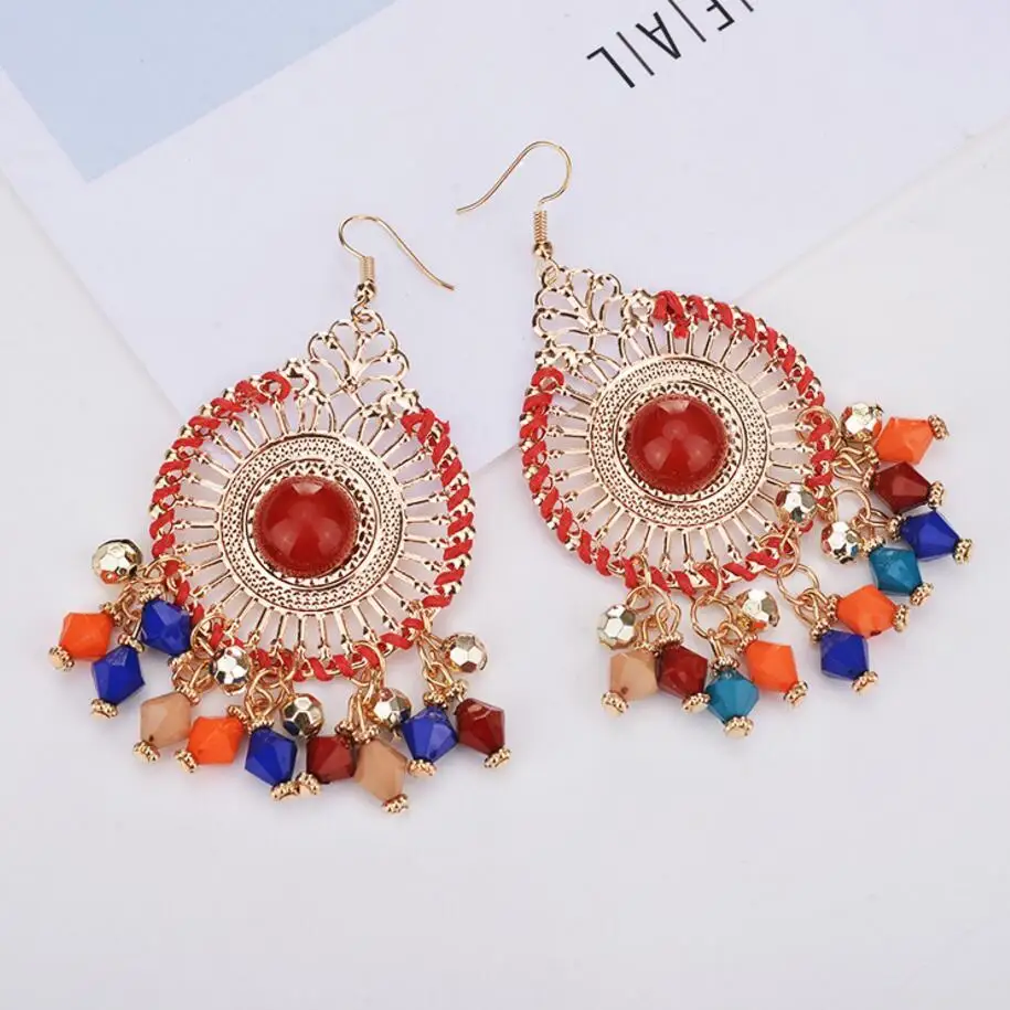 Золотой дизайн круглая пластина с бусинами кластер капель Женская Этническая