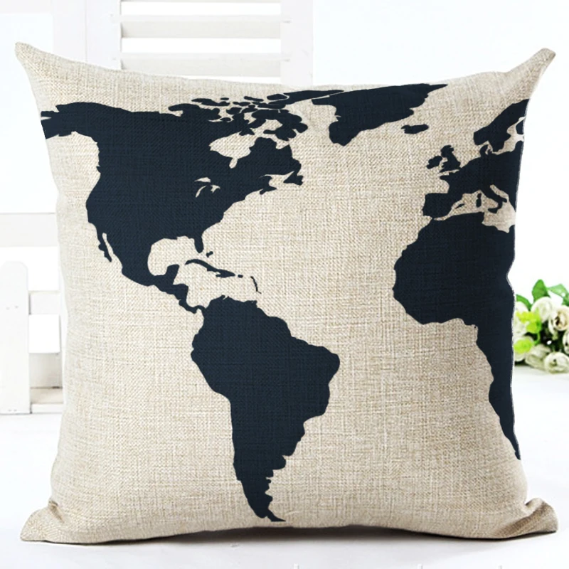 Сделать Подушки оптовая продажа карта мира серии Лен Чехлы для подушек свадебный