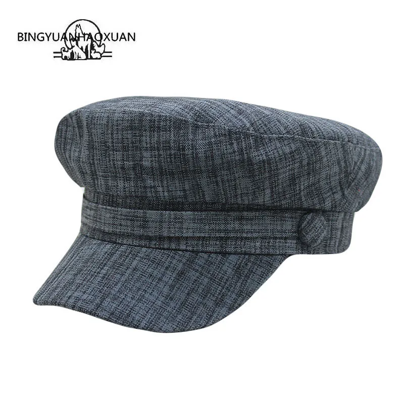 Кепка женская с плоским верхом льняная шапка в стиле милитари восьмиугольная