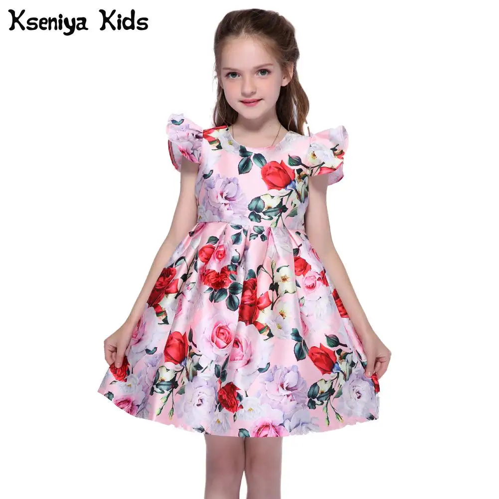 Kseniya Kids/платья с принтом для больших и маленьких девочек; сезон осень-зима; двухслойное платье принцессы с бабочкой для девочек с лентами; Возраст 2-10 лет