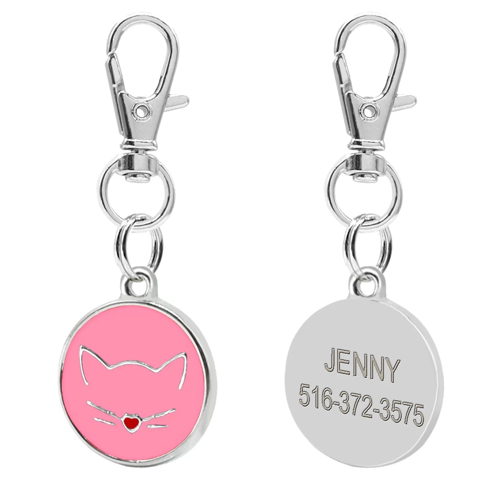 Pink Cat Small Персонализированные Бирки для собак, Выгравированная идентификационная бирка для кошек, круглая кость, форма лапы, индивидуальные бирки для кошек, котят, аксессуары для собак, французский Бульдог - Цвет: Pink Cat Small