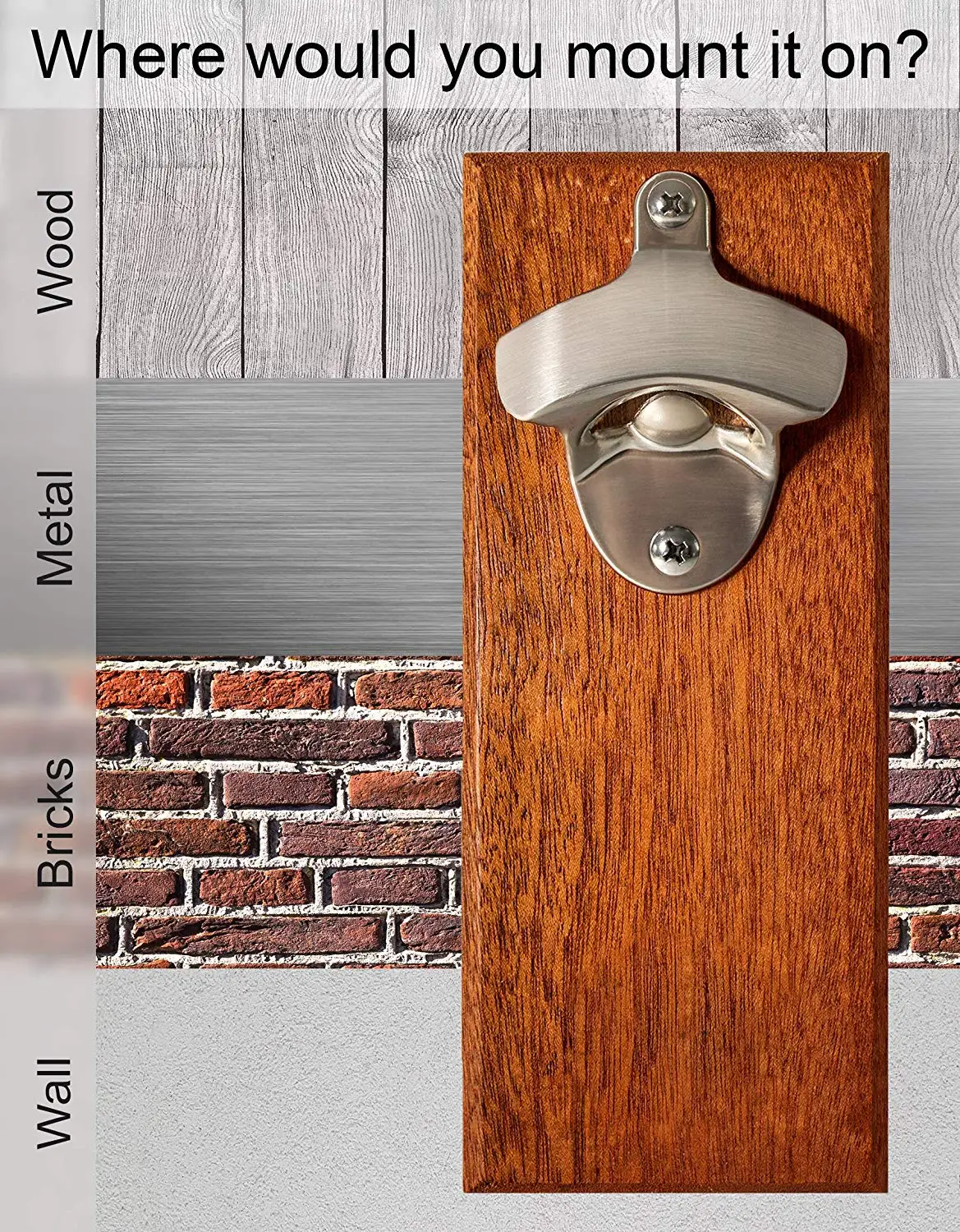 

Wall Mounted Bottle Opener Wooden Refrigerator Mount with Magnets Wood Decor with Magnetic Cap Catcher Fathers Day Gifts for Dad