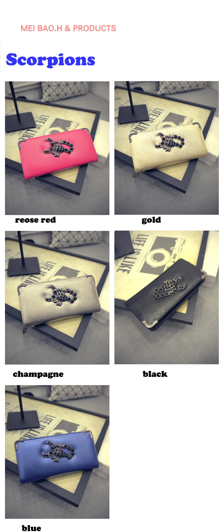 new European and American tide metal deer head wallet female long multi-card student zipper handkerchief coin purse 064