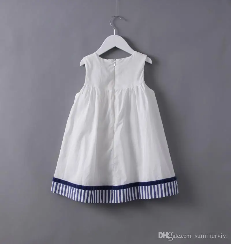 Grils жилет платья 2017 летний новый дети вышивка платье принцессы полосой grils цветы