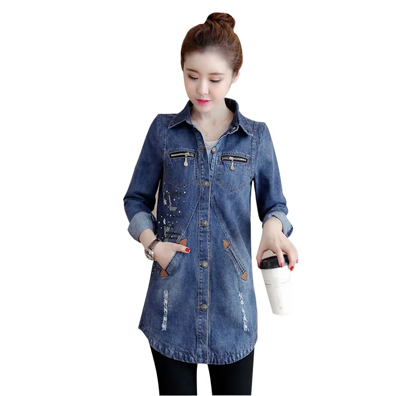 Ветровка женская джинсовая средней длины модная свободная повседневная верхняя
