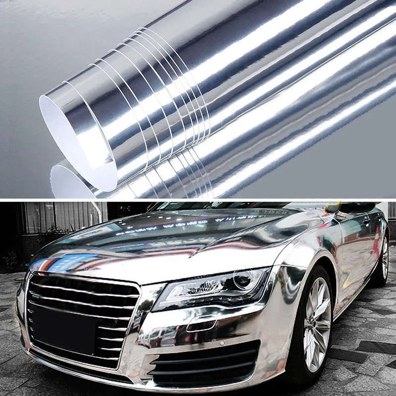 

Chrome Car Sticker Mirror Gloss Film Sheet Wrap Bubble Decal Free Stain