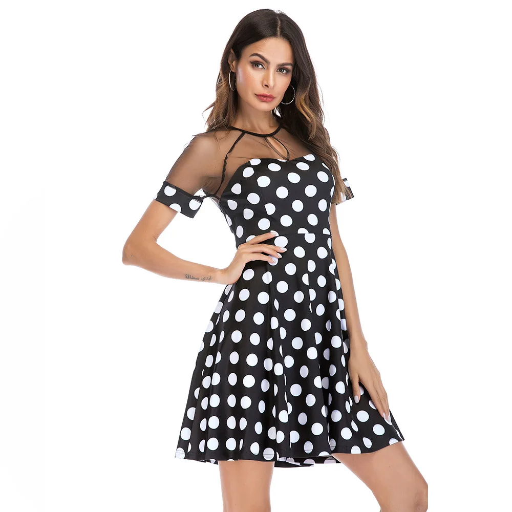 InModai 2018 летнее платье женские Винтаж горошек сетки Лоскутная Перспектива платья