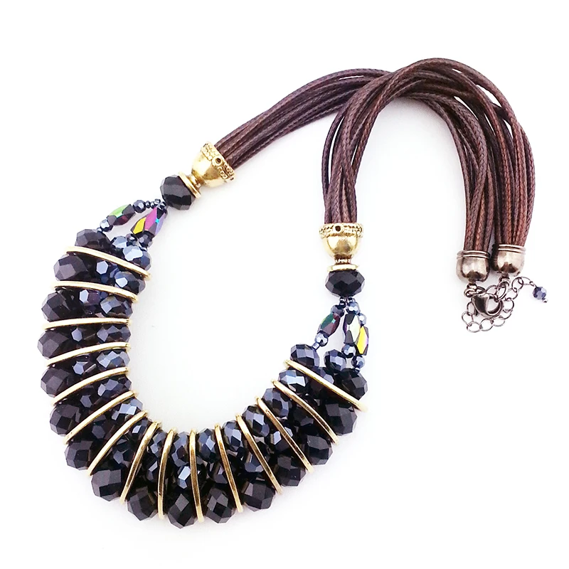 

Оригинальное женское ожерелье ручной работы в гипербольском стиле из сплава и кожи с кристаллами, комбинированные аксессуары, короткое бле...