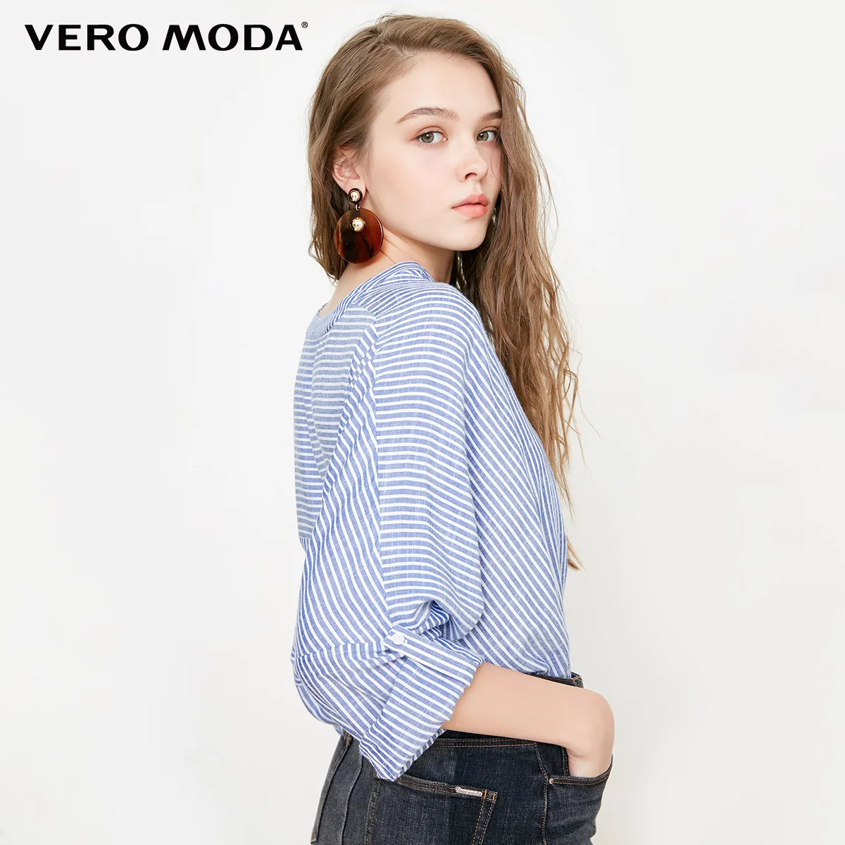 Vero Moda Новая Женская Полосатая плиссированная рубашка с v-образным вырезом | 318351504