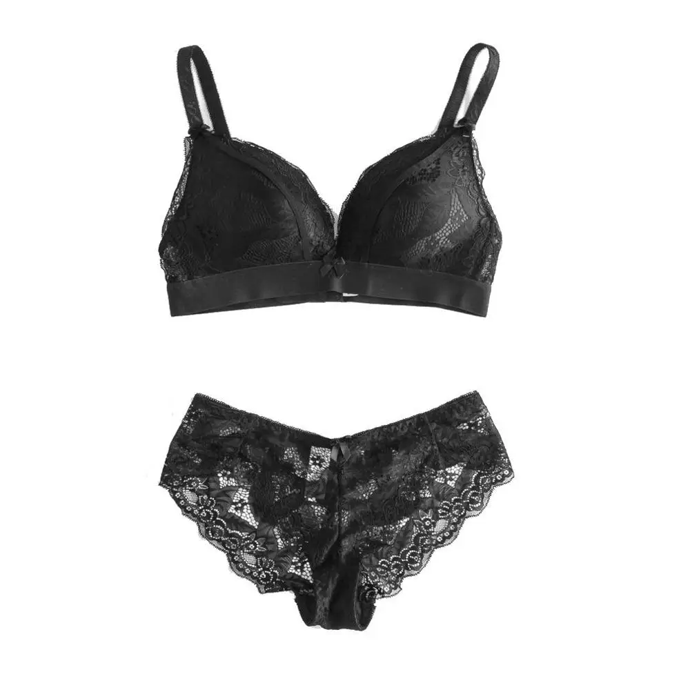 DKERT Plus Size BCD Cup Women Bra Set Sexy Lace Push Up Bra and Panty Set Underwear Set Lingerie Set - Цвет: Черный