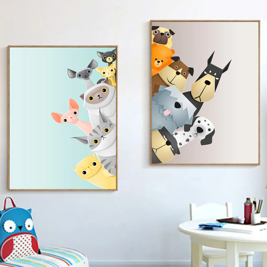 Мультфильм далматин собака кошка настенная живопись холст скандинавские