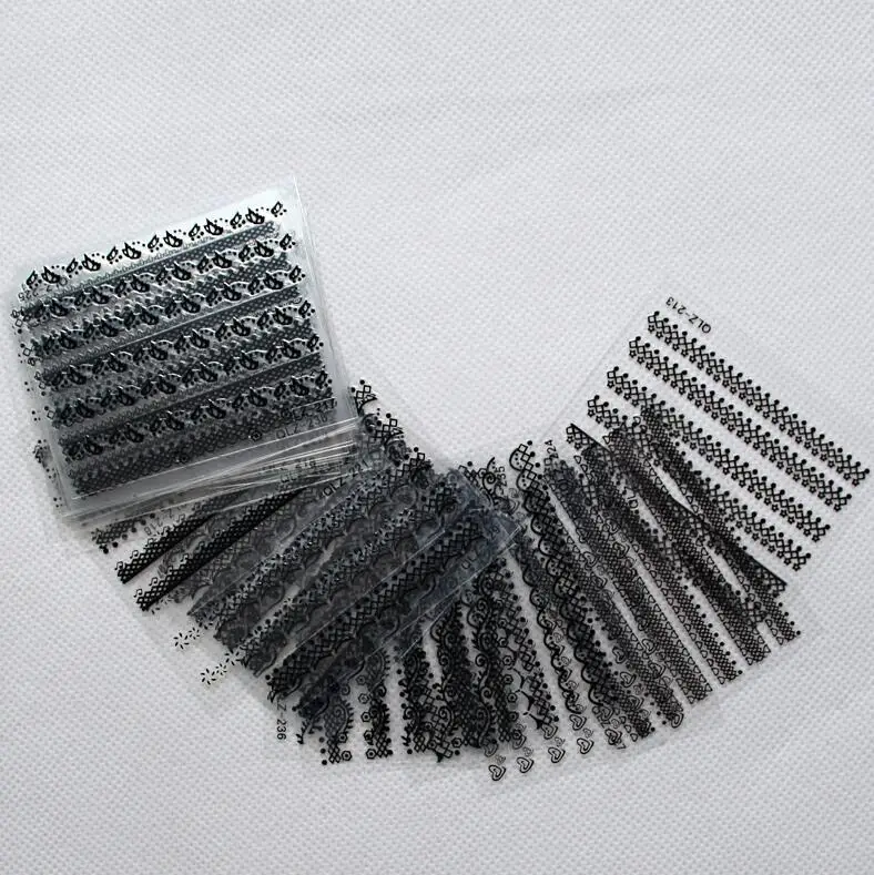 Белый balck Кружева Ногтей Наклейки 3D Mix Дизайн Переброски вод водные Nail Art DIY