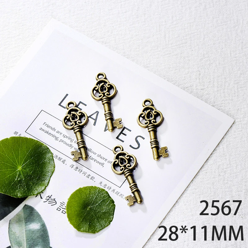 

28*11mm 10pcs Double-Sided Key Alloy Pendant For Diy Jewelry Making 2 Colors Antique Silver Antique Bronze No.2567