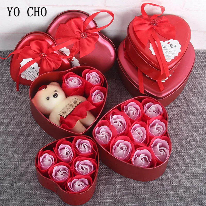 Искусственный цветок YO CHO 3/4/6 шт. розы медвежонок мыло Подарочная коробка День