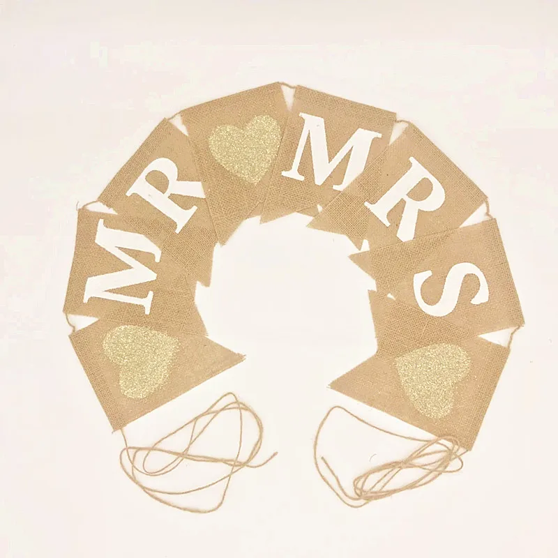 Флажки из мешковины различных стилей флаги MR MRS праздничные украшения винтажный