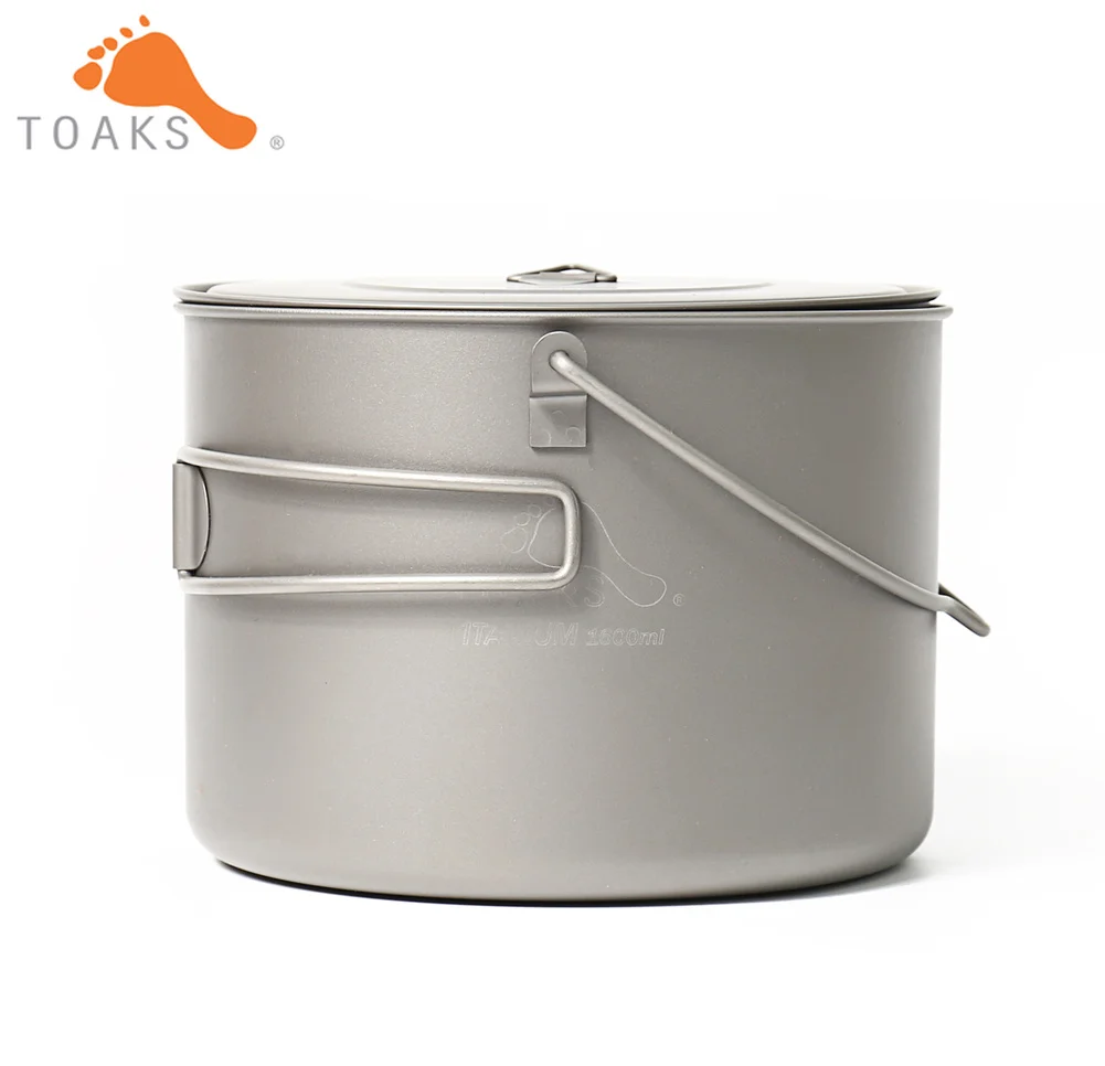 TOAKS POT-1600-BH Titanium Pot Outdoor Camping Hanging Tableware With Bail Handle Easy to Carry 1600ml 210g