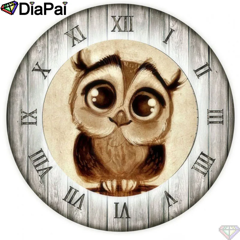 DiaPai Diamond Painting 5D DIY Full Square/Round Drill "Cartoon owl clock" Diamond Embroidery Cross Stitch 3D Decor A25061