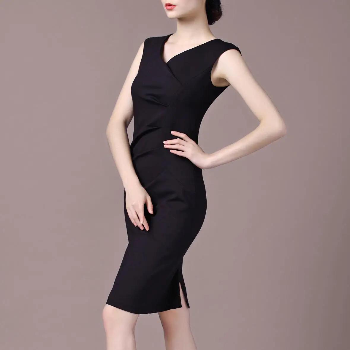

Woman Ol Spring Plus Size Black Pencil Dresses Female Summer Oversized Sleeveless Hedging Dress Women Autumn Knee-length Dresses
