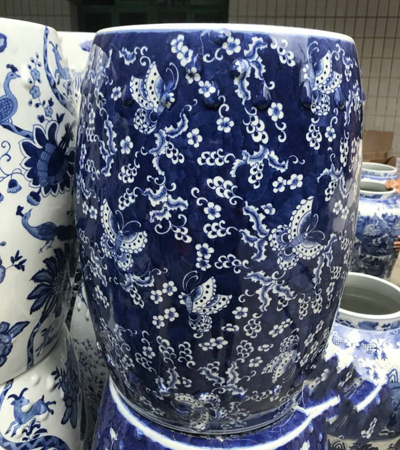 

Jingdezhen Ceramic Drum stool Handpainted Blue And White Butterfly stool Bathroom home decoration porcelain ceramic stool