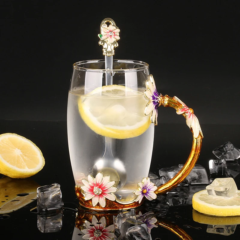 350 мл Роскошные хрустальные чайные кружки прозрачный цветок молочная чашка с