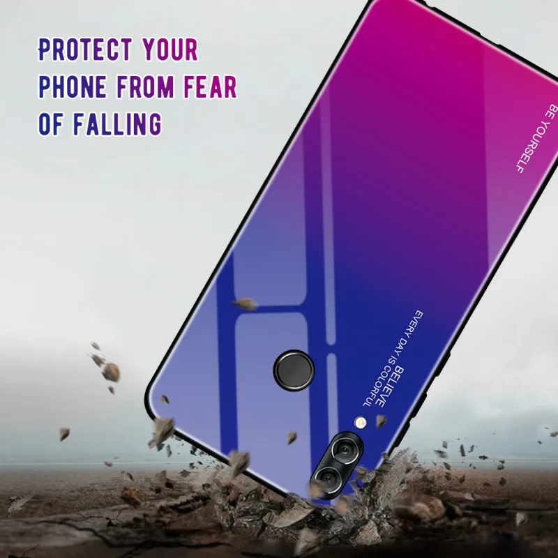 Чехол для Huawei P Smart 2019 с градиентным закаленным стеклом Жесткий мягкий