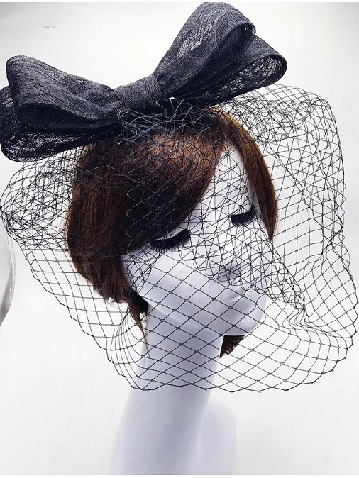 Винтаж черные свадебные Шапки и Fascinators Чистая Лук Свадебные вечерние подарок для Для женщин свадебные аксессуары - Цвет: Черный