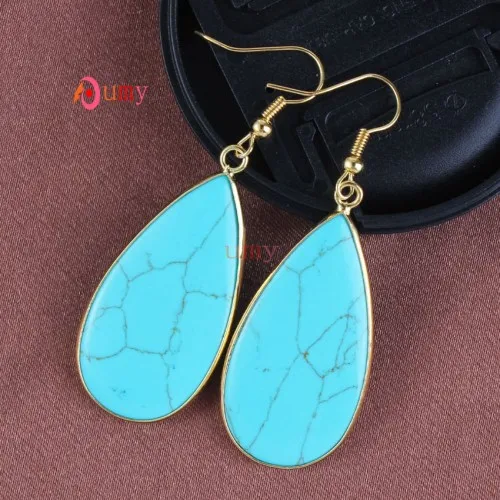 Turquoise Светильник из крафт-бусин, цвета желтого золота, смешанный кварцевый камень, элегантный стиль, серьги-капли в виде слезы ангела для женщин, дизайнерские ювелирные изделия - Окраска металла: Turquoise