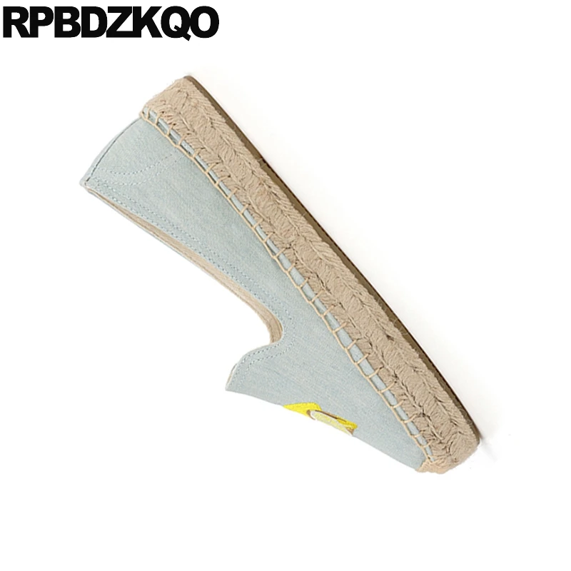 Breathable Loafers Straw Jeans Embroidered Denim Large Size Plain Canvas Shoes Beautiful Flats Espadrilles Chinese Women Hemp | Обувь