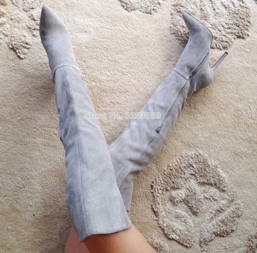 Женский модный светильник Новинка Ботформы из серой замши и кожи обувь выше