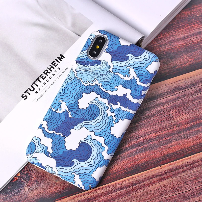Японский Edo период синий небольшая волнистая Жесткий Чехол для Iphone XS MAX X XR iphone 6 6s 7