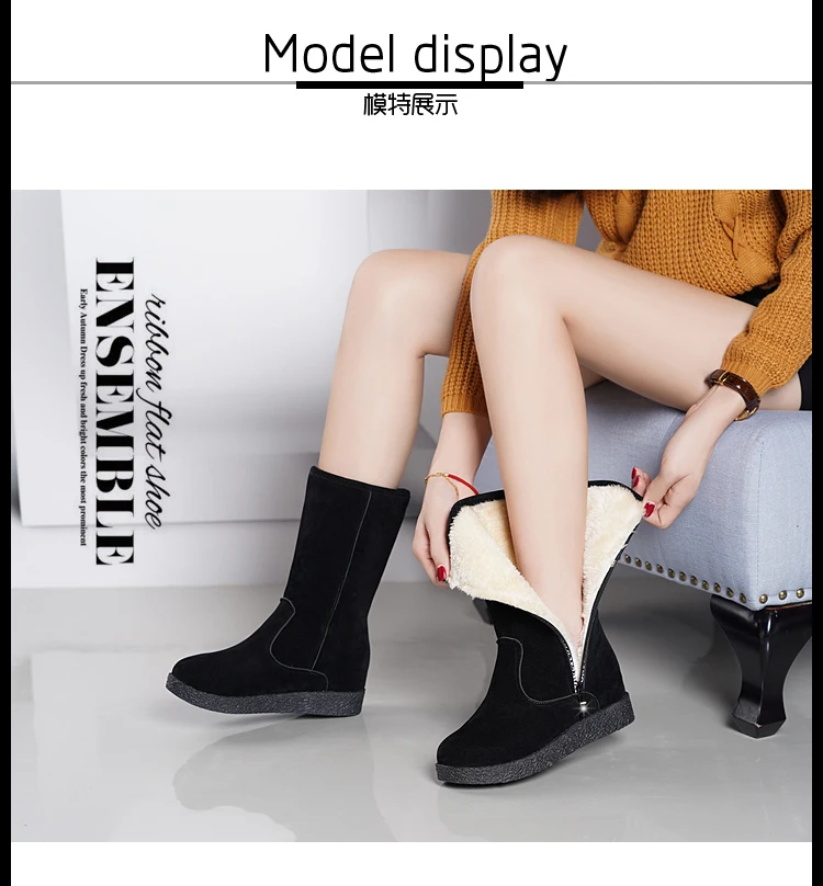 Модные женские зимние ботинки черного цвета; Утепленные ботинки; zapatos de mujer; ботинки-трубы на плоской подошве, на молнии, средней высоты; Каблук 5 см