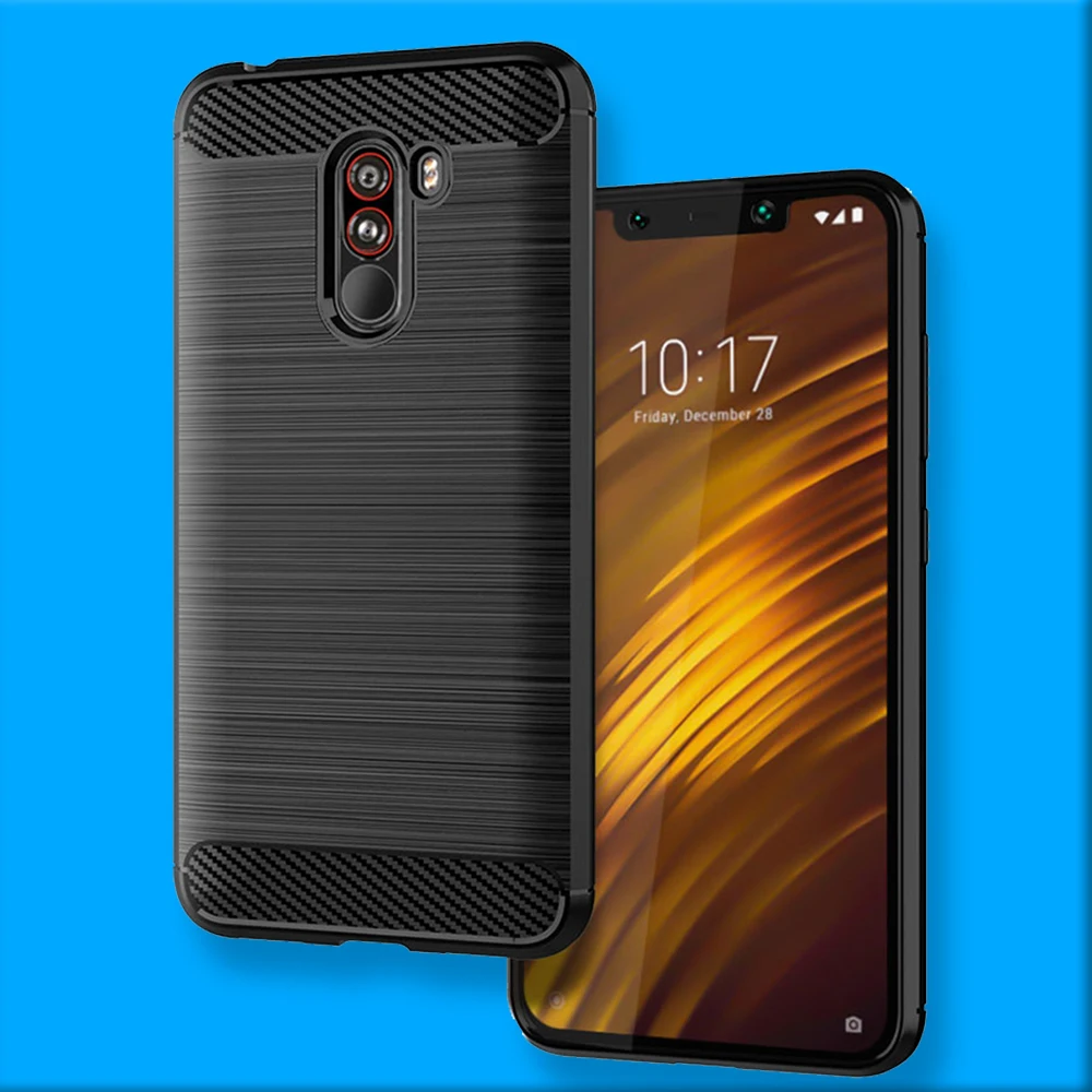 Для Xiaomi Pocophone F1 Дело Мягкие силиконовые ТПУ углеродного волокна Противоударный
