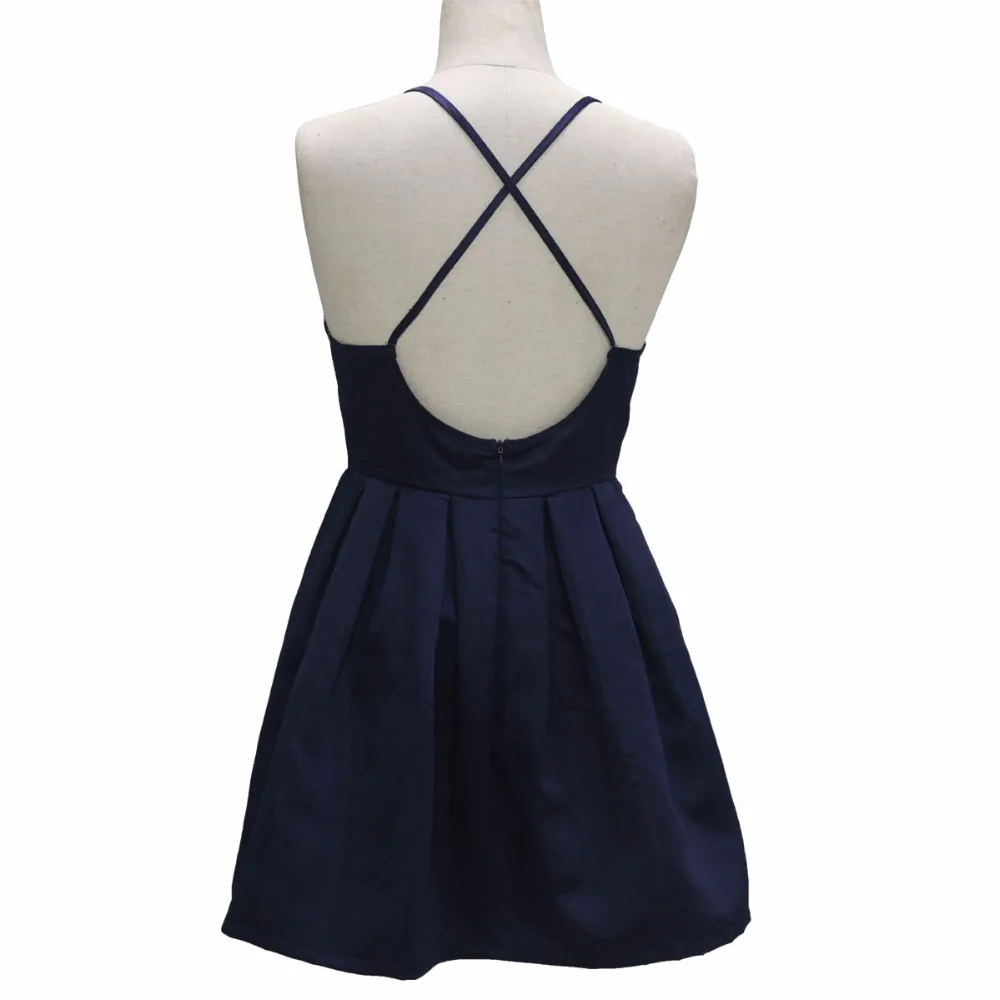 Lissly Новый A-Line Dress Твердые Рукавов Лето Женщины Спагетти Ремень Выше Колена С
