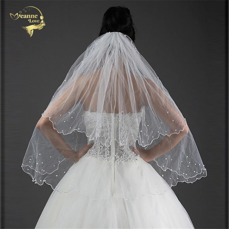

High Quality Cheap Two Layers Bridal Veil BRIDAL ACCESORIES Wedding Veils With Comb with Pearl White Ivory In Stock OV3914