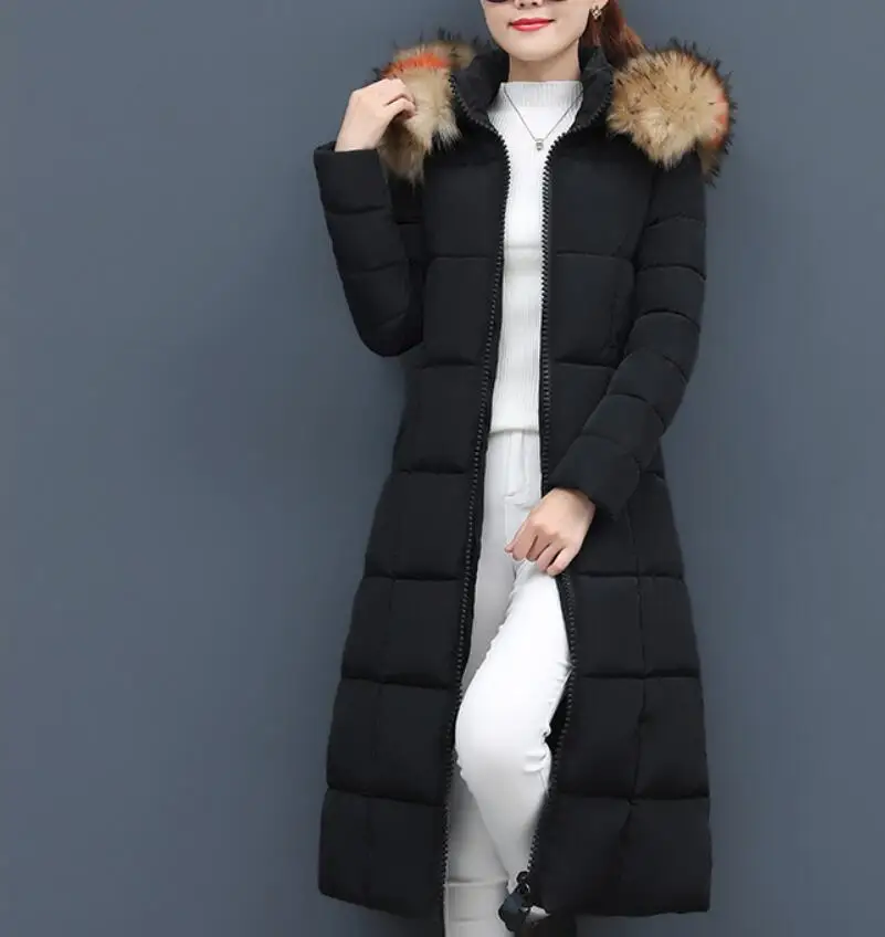 

M-3xl зима 2018 новая куртка с большим меховым воротником, хлопковые длинные женские ботфорты тонкий Теплая хлопковая куртка в Корейском стиле ...